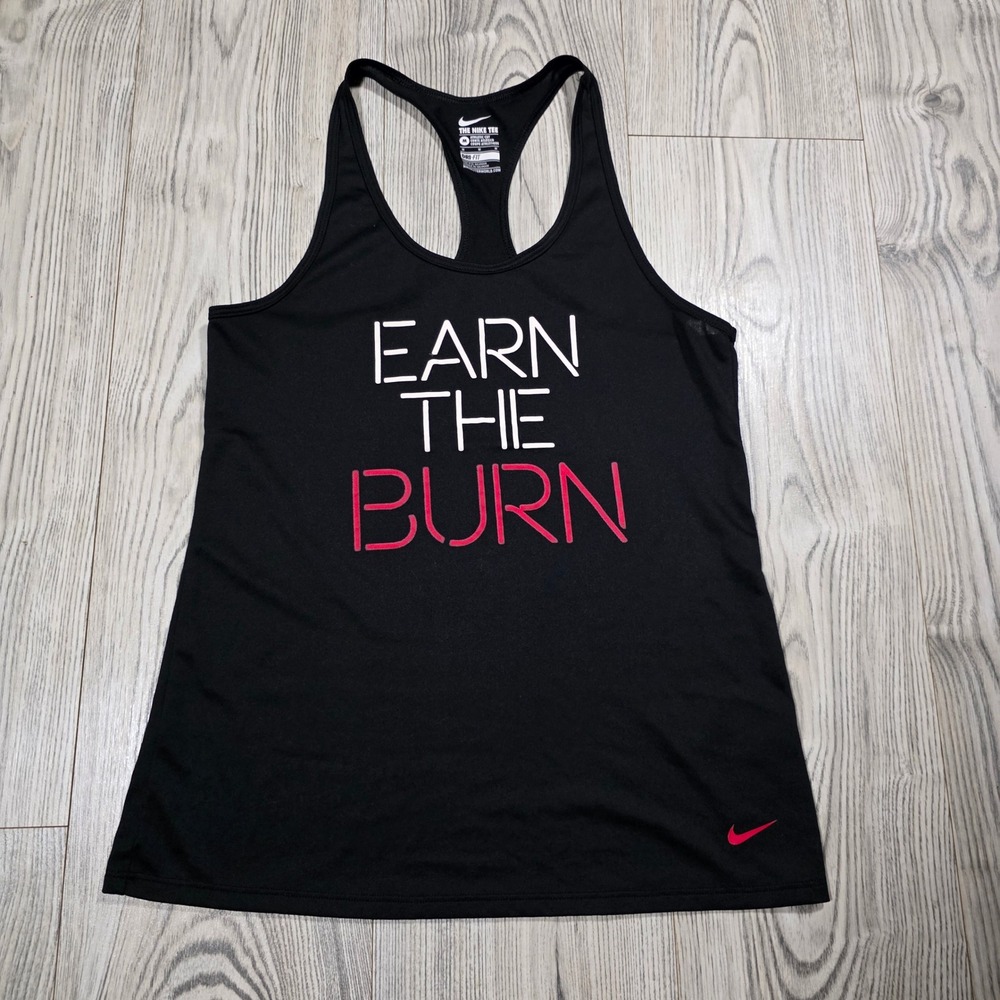 Nike Dri Fit Earn the Burn Training Tank - Black White Pink - Womens Medium